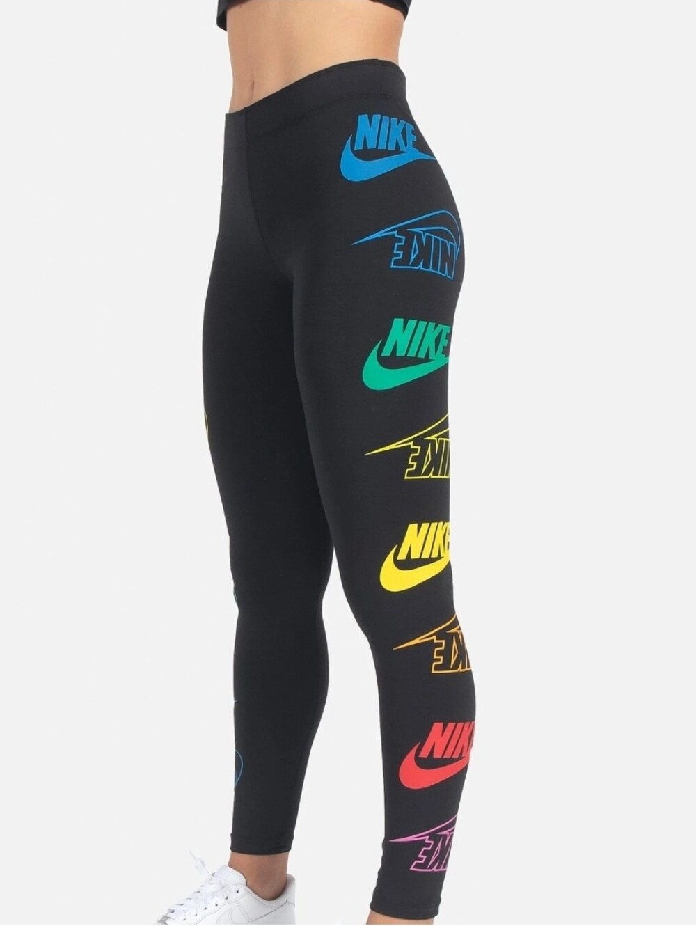 Nike Black Leggings with Multicolor Side Logos Size Small